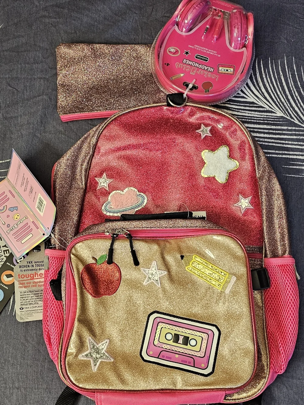 Locker Club Kids 16L Nylon Backpack set Headphones Pencil Pouch lunch box NEW